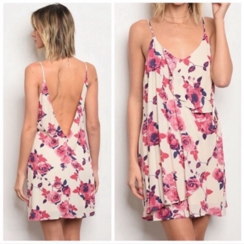 Cream floral low back wrap dress